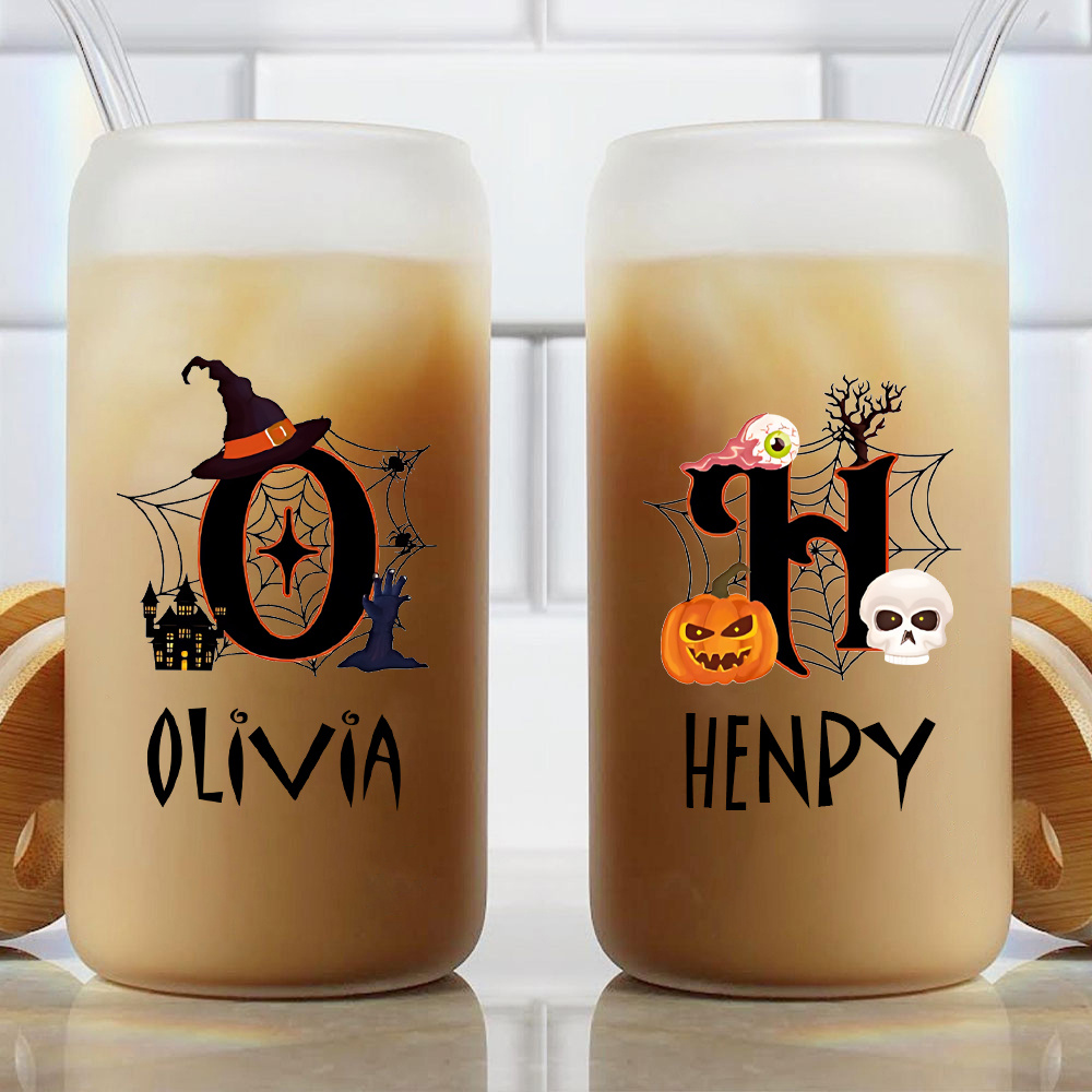 Coffee Equipment Names - Szklany kubek z imieniem na Halloween